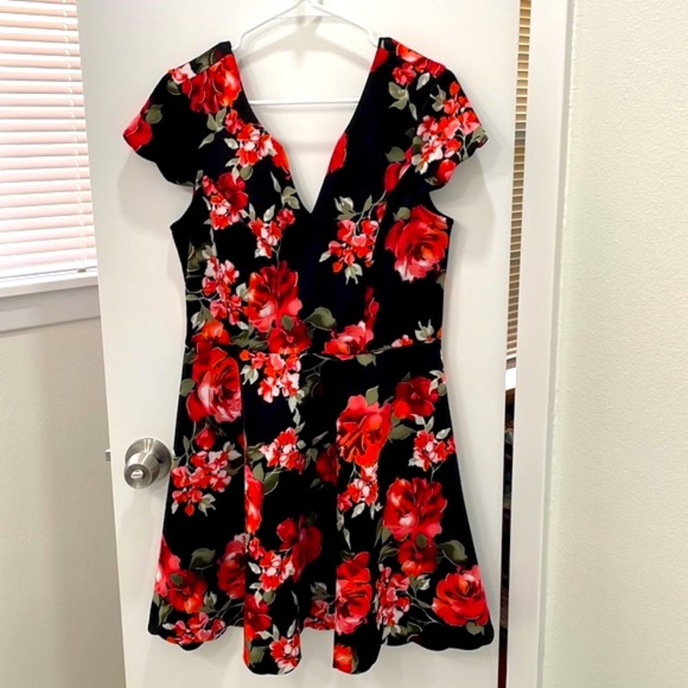 Floral Black and Red Dress